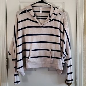 EUC - Full Tilt | Cream and Navy Striped Crop Hoodie Size L